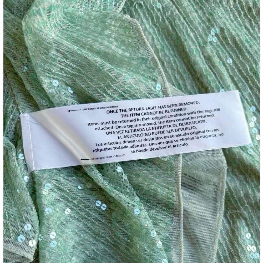 Mac Duggal NWT Sage Green Sequin One Shoulder Ruffle Cocktail Dress Size 4 - Picture 14 of 16